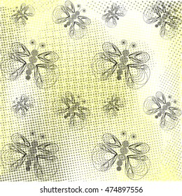 Light retro butterfly pattern with grunge halftones