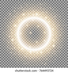 Lichtring mit Stielmast, heller funkelnder Ring auf transparentem Hintergrund, heller Effekt, goldene Farbe