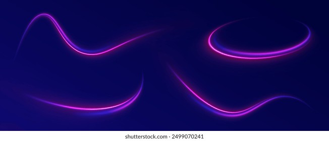 light road in the form of a swirl, neon color. Trendy geometric neon collage for speed movement. Abstract technology light lines background 3d.