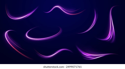 light road in the form of a swirl, neon color. Trendy geometric neon collage for speed movement. Abstract technology light lines background 3d.