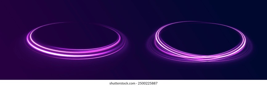light road in the form of a swirl, neon color. Trendy geometric neon collage for speed movement. Abstract technology light lines background 3d.