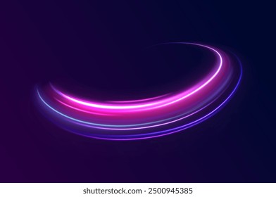 light road in the form of a swirl, neon color. Trendy geometric neon collage for speed movement. Abstract technology light lines background 3d.