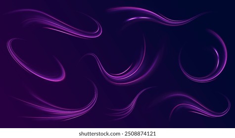 light road in the form of a swirl, neon color. Trendy geometric neon collage for speed movement. Abstract technology light lines background 3d.