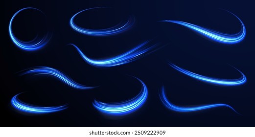 light road in the form of a swirl, neon color. Trendy geometric neon collage for speed movement. Abstract technology light lines background 3d.