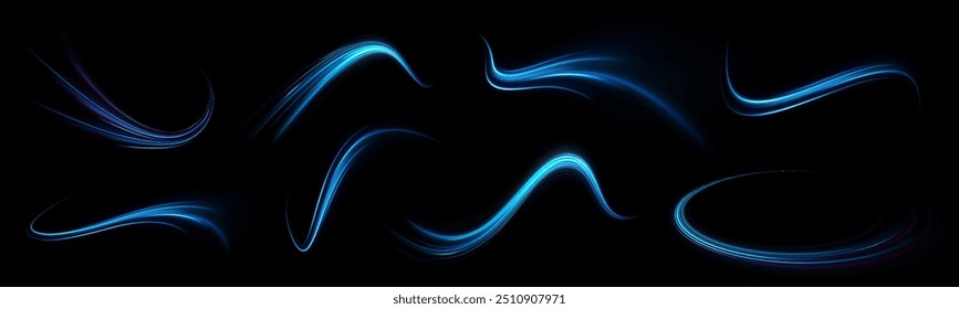 light road in the form of a swirl, neon color. Trendy geometric neon collage for speed movement. Abstract technology light lines background 3d.