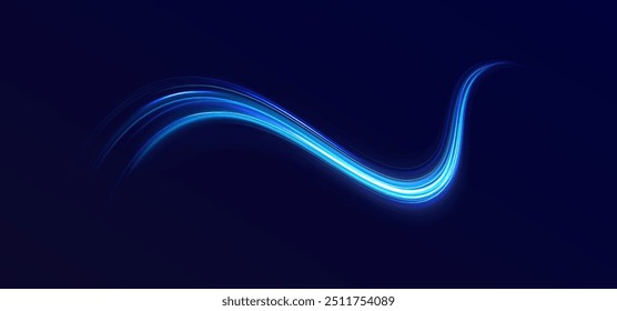 light road in the form of a swirl, neon color. Trendy geometric neon collage for speed movement. Abstract technology light lines background 3d.