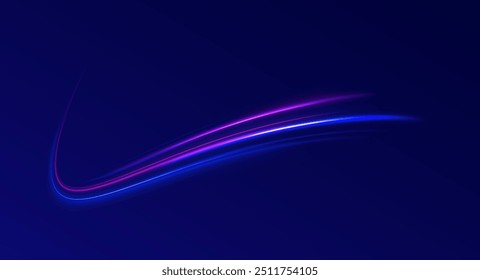 light road in the form of a swirl, neon color. Trendy geometric neon collage for speed movement. Abstract technology light lines background 3d.