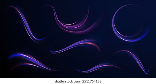 light road in the form of a swirl, neon color. Trendy geometric neon collage for speed movement. Abstract technology light lines background 3d.