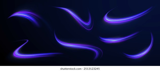 light road in the form of a swirl, neon color. Trendy geometric neon collage for speed movement. Abstract technology light lines background 3d.