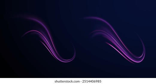 light road in the form of a swirl, neon color. Trendy geometric neon collage for speed movement. Abstract technology light lines background 3d.