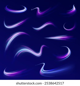 light road in the form of a swirl, neon color. Trendy geometric neon collage for speed movement. Abstract technology light lines background 3d.