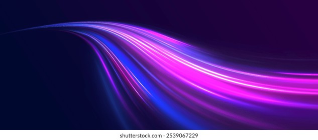 light road in the form of a swirl, neon color. Trendy geometric neon collage for speed movement. Abstract technology light lines background 3d.