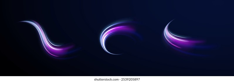 light road in the form of a swirl, neon color. Trendy geometric neon collage for speed movement. Abstract technology light lines background 3d.