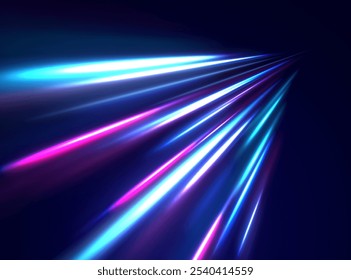 light road in the form of a swirl, neon color. Trendy geometric neon collage for speed movement. Abstract technology light lines background 3d.