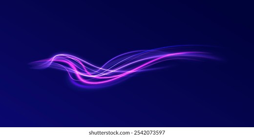 light road in the form of a swirl, neon color. Trendy geometric neon collage for speed movement. Abstract technology light lines background 3d.