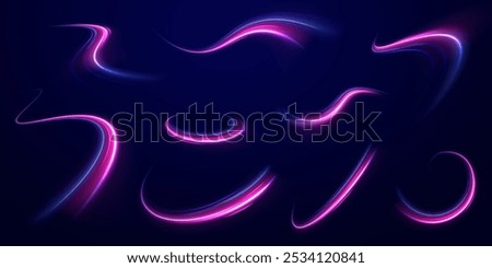 light road in the form of a swirl, neon color. Trendy geometric neon collage for speed movement. Abstract technology light lines background 3d.