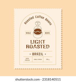 light roasted coffee label design with roaster machine and coffee bean icon. design with classic vintage style.