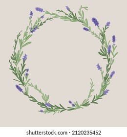 Light romantic wreath of fresh lavender, round floral frame