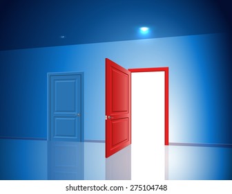 Light in a room through the open door; The choice between the two exits; Vector Eps10