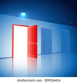 Light in a room through the open door; The choice between the three variants; Version with the left door; Vector Eps10