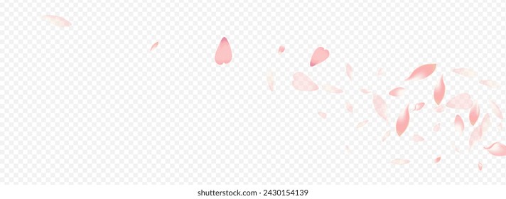 Light Rosa Vector Panoramic Transparent Background. Sakura Garden Backdrop. Lotus Dream Template. Petal Rain Illustration. Purple Bloom Japanese Banner.