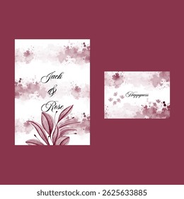 Light rose and beige wedding invitation with fine botanical pattern.