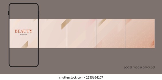 light rose pink gold Instagram social media carousel post background template. luxury aesthetic puzzle banner for woman, fashion, spa, beauty