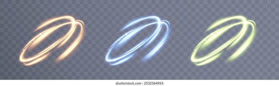 Light rotation for game interface design. Magic glow of bright comet with glare and shine. Vector on transparent background
