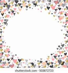 Light round frame with hearts confetti. Romantic trendy Valentine day design for love card, greetings. Vector illustration stock vector.