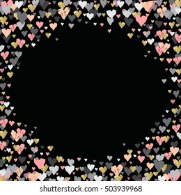 Light round frame with hearts confetti. Romantic trendy Valentine day design for love card, valentine day greetings. Vector illustration stock vector.