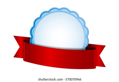 Light round label with red ribbons