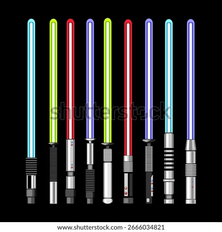 light saber set cartoon. blade hilt, crystal plasma, weapon combat light saber sign. isolated symbol vector illustration