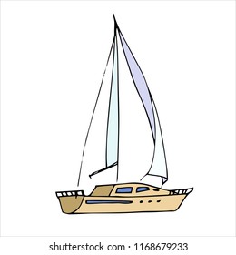 A light sailing yacht on a white background can be used for the design of postcards, textiles, wallpapers, postcards and other works on the marine theme