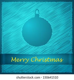 light scribbled merry christmas blue ball with yellow text on the dark blue background