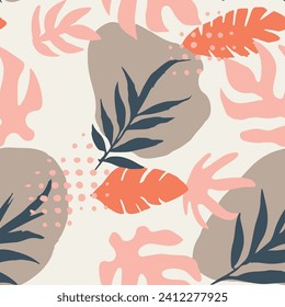 Light Seamless Abstract Bloom Decor Art. Black Repeated Summer Vintage Leaves, Seamless Wallpaper. White Endless Doodle Beautiful Surface Backdrop. 