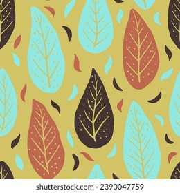 Light Seamless Abstract Foliage Illustration Wallpaper. Dark Endless Doodle Flora Template, Seamless Art. Orange Repeated Fashion Graphic Ornament Print. 