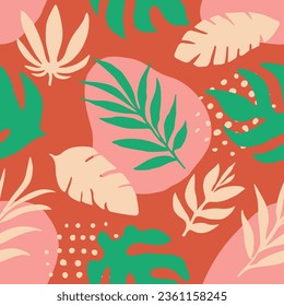 Light Seamless Abstract Jungle Shape Texture. Vivid Seamless Summer Blossom Fabrics, Seamless Print. Bright Repetitive Classic Tropic Decor Pattern. 
