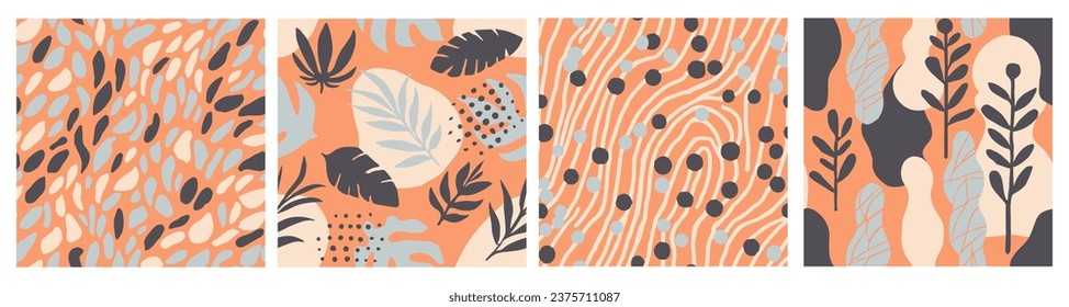 Light Seamless Abstract Trendy Fabrics Print. Yellow Repeated Color Garden Textile, Seamless Set. Pastel Continuous Summer Blossom Style Backdrop. 