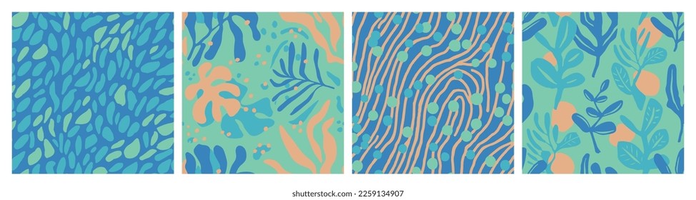 Diseño De Tejidos Tropicales Sin Luces. Pintura De Foliage Clásica Sin Margen De Gradiente, Textura Sin Marea. Patrón Textil Repetitivo Azul Contemporáneo Decorativo. 