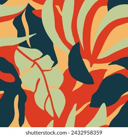 Leichte nahtlose abstrakte tropische Form Tapete. Lebendige wiederholte Doodle Bloom Scribble, nahtloser Druck. Dunkler kontinuierlicher Sommer-Dschungel-Farbe Hintergrund. 