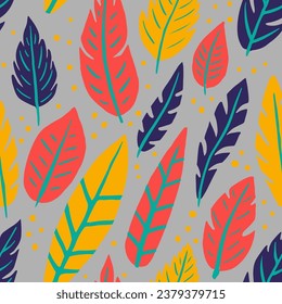 Vorlagenmuster für hellnahtlose künstlerische Plumage. Hippie Kontinuierliche Zigeuneroberfläche, Nahtlose Drucke. violette, wiederholte trendige Federn Aquarellhintergrund. Federn