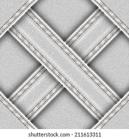 Light seamless background with denim sewn cross ribbons. Vector illustration.