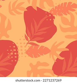 Light Seamless Classic Artistic Leaves Print. Green Continuous Contemporary Flora Surface, Seamless Background. Orange Seamless Creative Tropic Template Vector. 