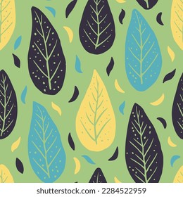 Light Seamless Classic Beautiful Leaves Art. Pink Seamless Doodle Fresh Paint, Seamless Design. Green Repeated Nature Organic Lines Background. 