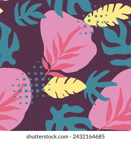 Light Seamless Classic Bloom Lines Backdrop. Vibrant Endless Elegant Tropic Element, Seamless Pattern. Vivid Repetitive Nature Foliage Shape Art. 