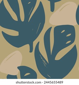 Light Seamless Classic Plant Artwork Design. Blue Repeated Abstract Retro Shape, Seamless Texture. Orange Endless Decoration Flora Decor Wallpaper. 