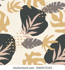 Light Seamless Color Foliage Lines Wallpaper. Pastel Continuous Nature Isolated Template, Seamless Backdrop. Dark Repeated Classic Spring Watercolor Design. 