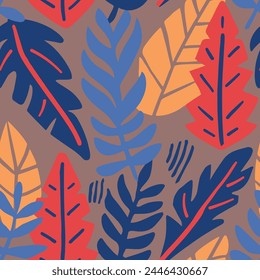 Light Seamless Color Simple Surface Pattern. Blue Seamless Decoration Palm Invitation, Seamless Print. Dark Repetitive Summer Plant Decor Texture. 