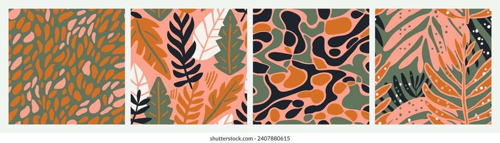 Leichte Nahtlose Farbe einfache Vorlagenkunst. Blaues, wiederholtes, kreatives Stranddekor, Nahtlose Textur. Grüner, wiederholter Sommerzweig Textil Hintergrund. 