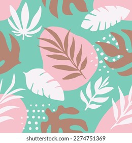 Light Seamless Color Tropic Paint Print. Purple Continuous Fashion Plant Illustration, Seamless Design. Black Endless Abstract Tree Artwork Pattern. 